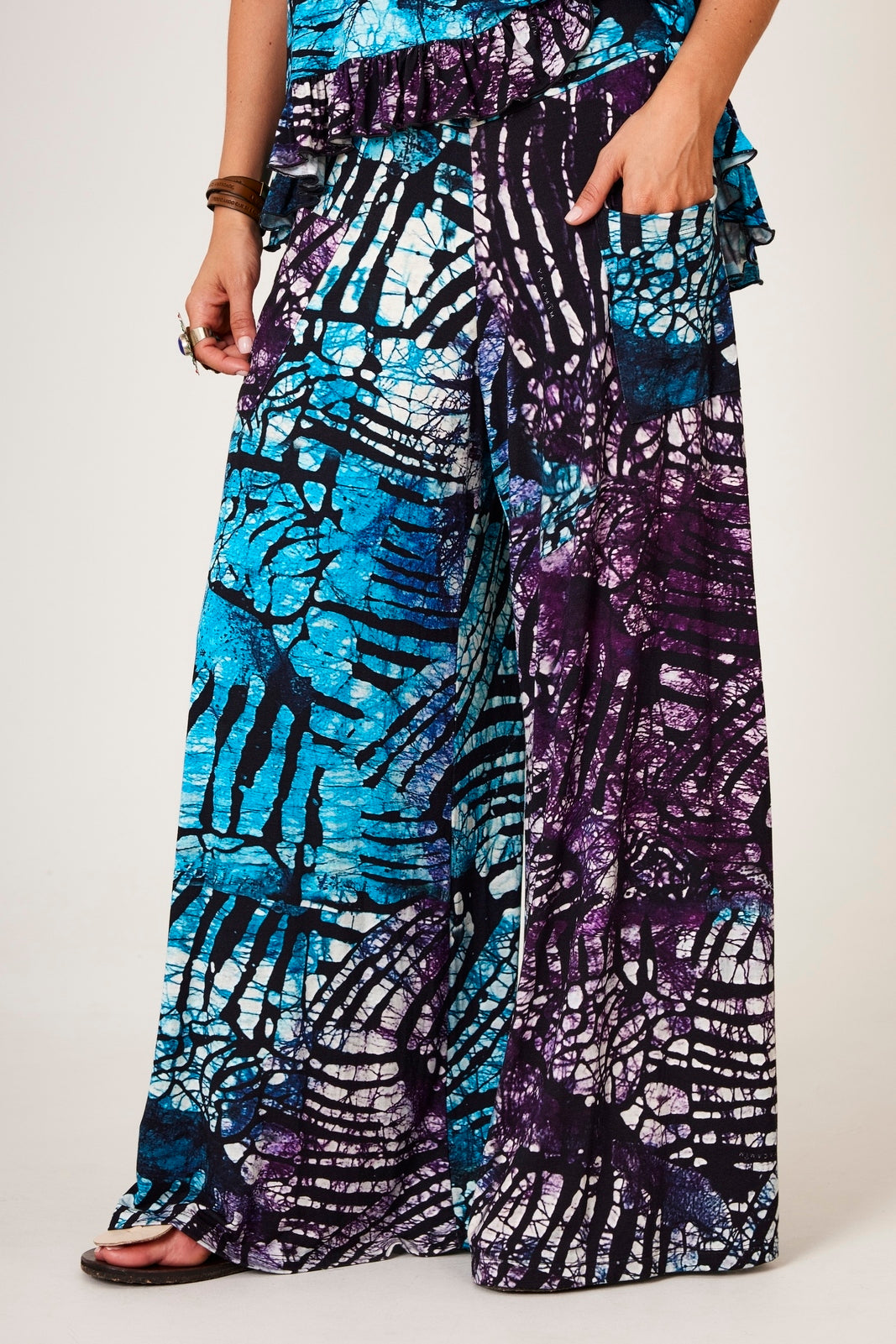 Yacamim A37 Blue Palazzo Pants with Digital Batik Print