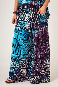 Yacamim A37 Blue Palazzo Pants with Digital Batik Print