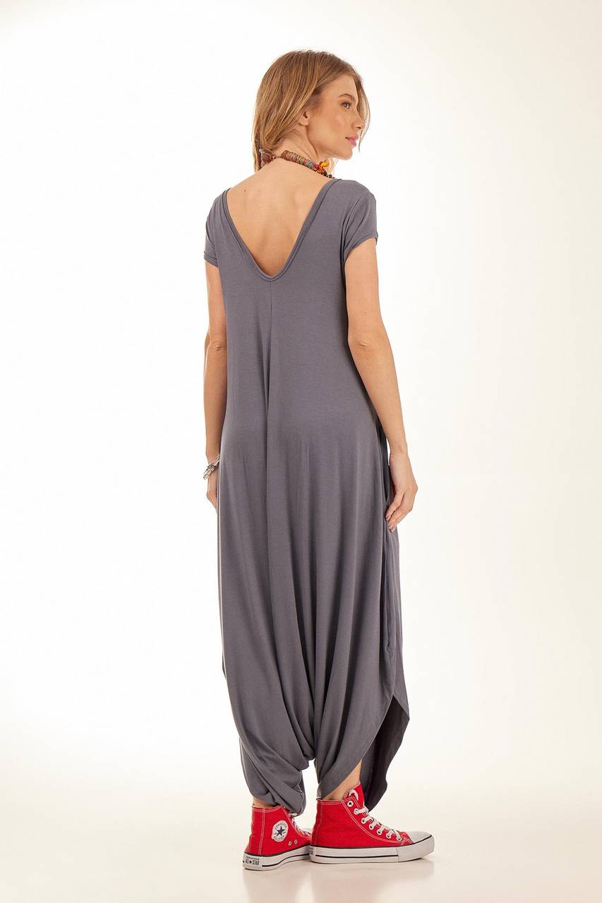 Yacamim Plain Dark Gray Sarouel Long Jumpsuit