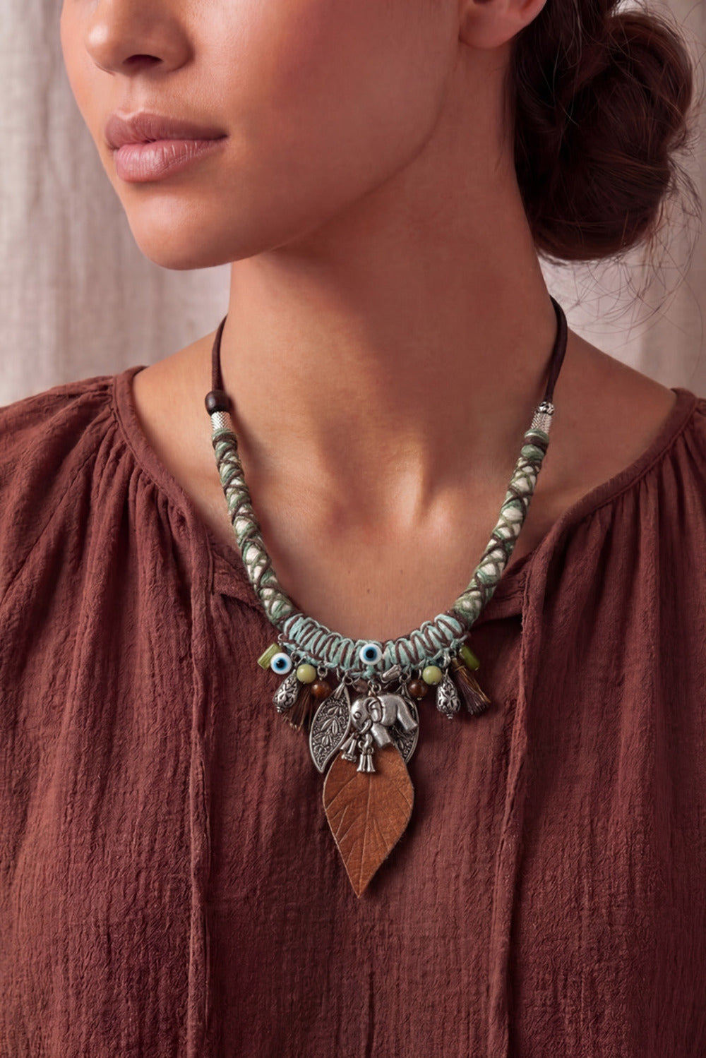 Handmade Necklace with Colorful Cords and Pendants #1039