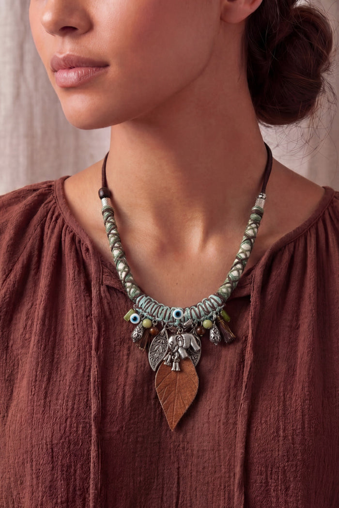 Handmade Necklace with Colorful Cords and Pendants #1039