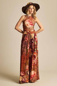 Yacamim Brown Printed Palazzo Pants with Elastic Waistband -i2