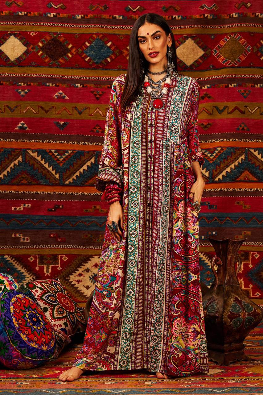 Yacamim Long Shirt with Puffy Sleeves and Paisley Print