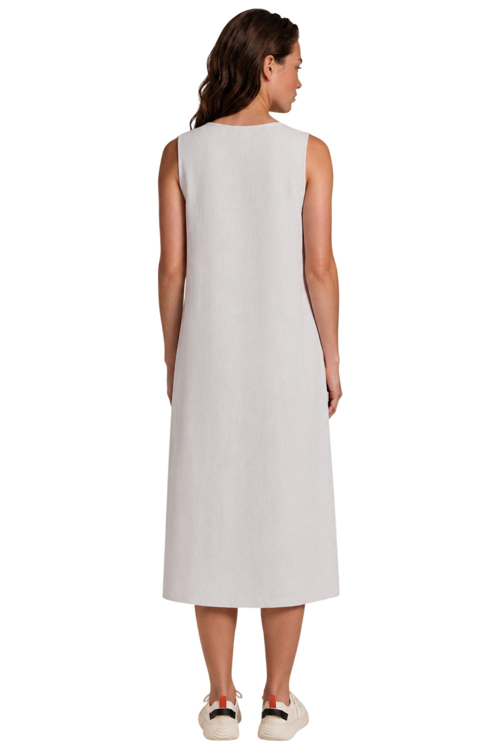 Vestido Regata Midi Viscolinho Com Bolsos Cinza Claro Yacamim E14
