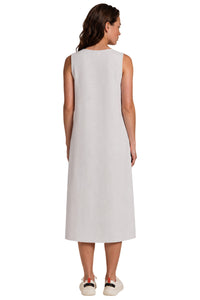 Vestido Regata Midi Viscolinho Com Bolsos Cinza Claro Yacamim E14