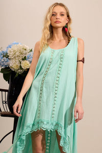 Yacamim C22 Mint Green Sleeveless Mullet Dress with Ladder Trim