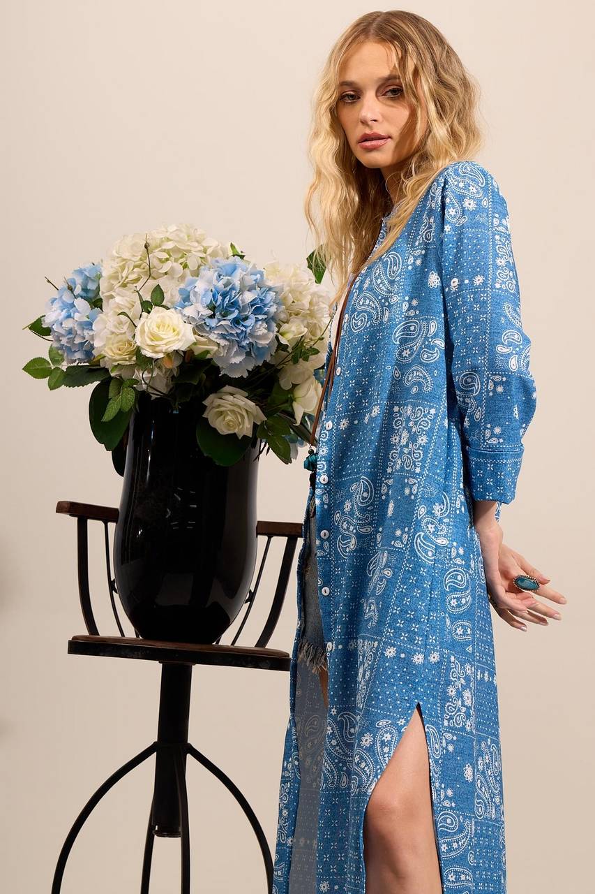 Yacamim M2 Long Blue Printed Chemise