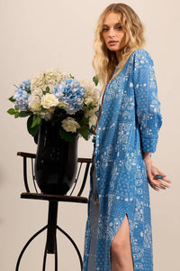 Yacamim M2 Long Blue Printed Chemise