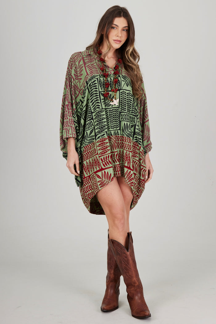 Yacamim B5 Patchwork Wide Green Blouse