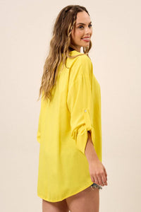 Yacamim Yellow V-Neck Basic T-shirt