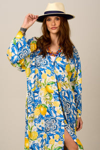 Yacamim Long Loose Sicilian Lemon Print Chemise L2