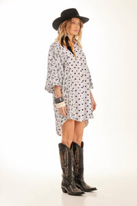 Yacamim White Patchwork Loose Short Shirt With Long Sleeves