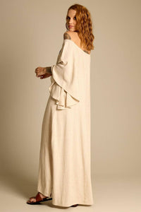 Yacamim E21 Beige Long Gypsy Dress with Batwing Sleeves