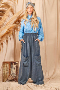 Yacamim H5 High-Waisted Blue Mélange Harem Pants