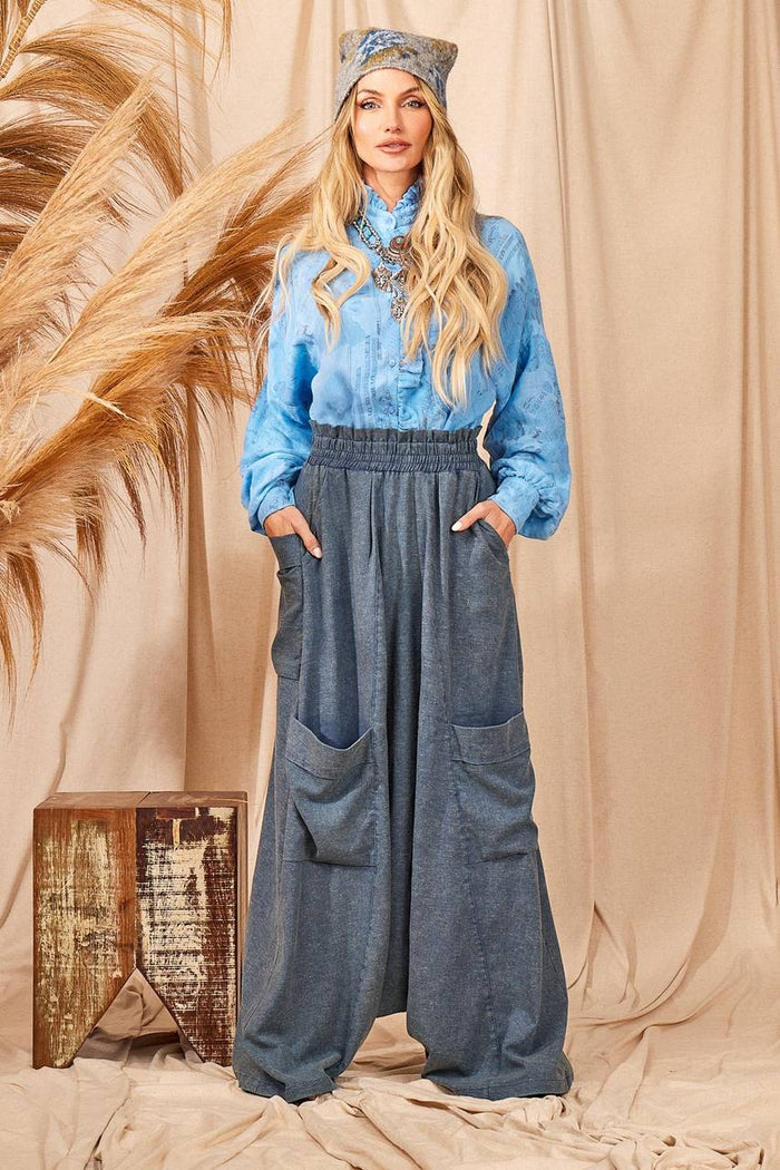 Yacamim H5 High-Waisted Blue Mélange Harem Pants