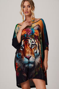 Black Elongated T-shirt with Exclusive Yacamim Tiger Print B4