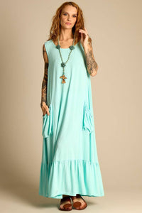Yacamim Women's Mint Green Midi Tank Dress with Side Pockets E16
