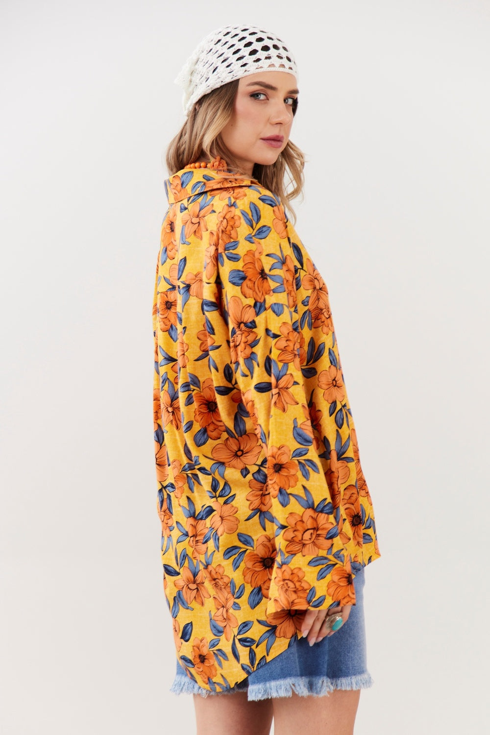 Yacamim A25 Orange Loose Fit Printed Shirt