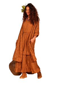 Yacamim Brown Midi Embroidery Shirt No Cuffs