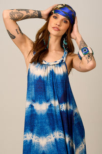 Yacamim D7 Blue Tie-Dye Digital Print Racerback Maxi Dress