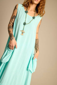 Yacamim Women's Mint Green Midi Tank Dress with Side Pockets E16