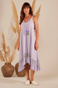 Lilac Yacamim D4 Midi Dress with Straps and Lace Hem