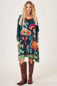 Yacamim B9 Mex Green Long-Sleeve Tunic with Skull Studs