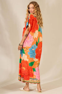 Yacamim Printed Red Long Shirt with Short Sleeves