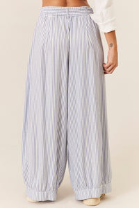 Calça Pantalona Cintura Alta Listrada Azul Yacamim I10