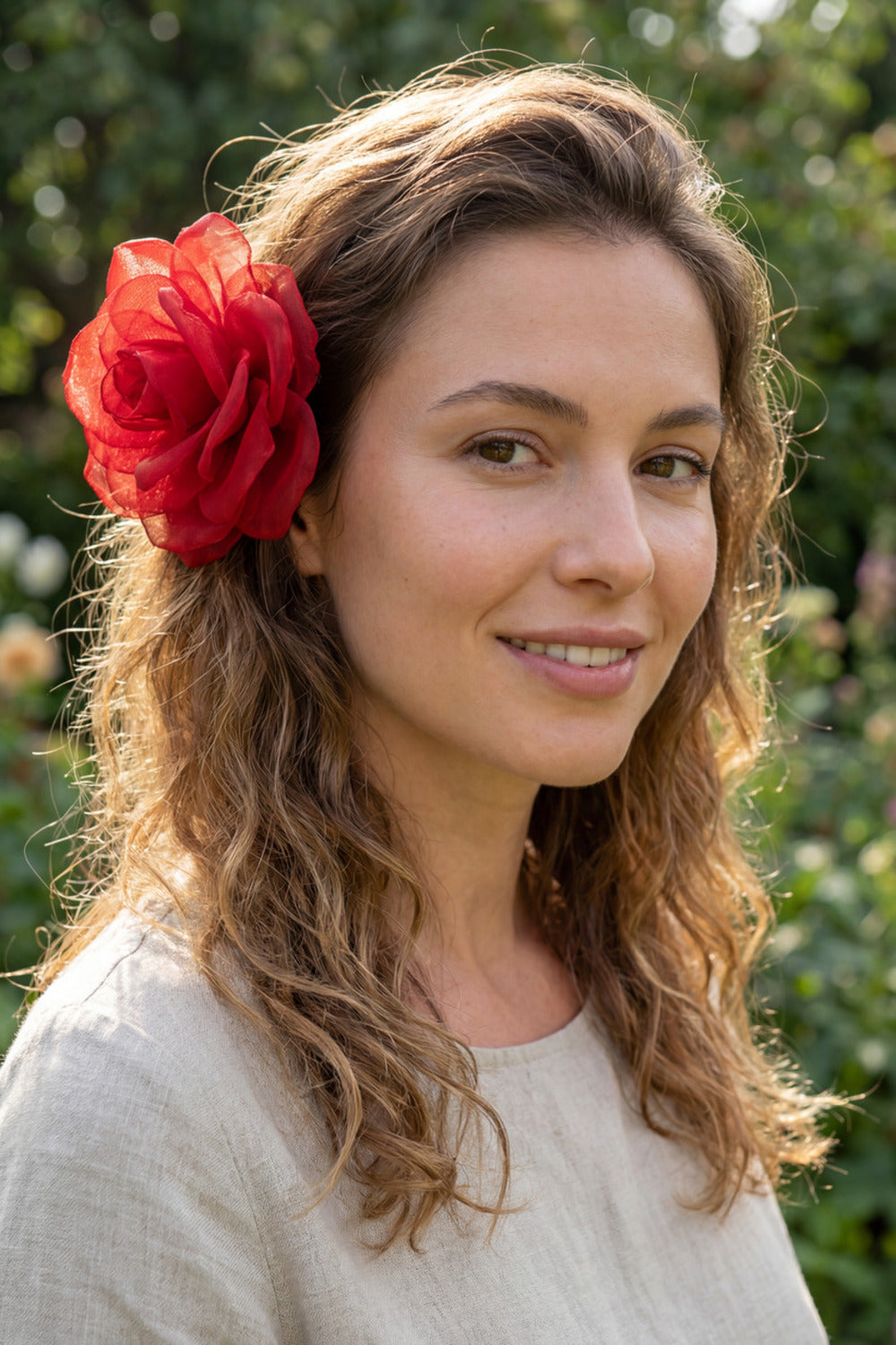 Yacamim Red Tulle Flower Hair Clip #1031
