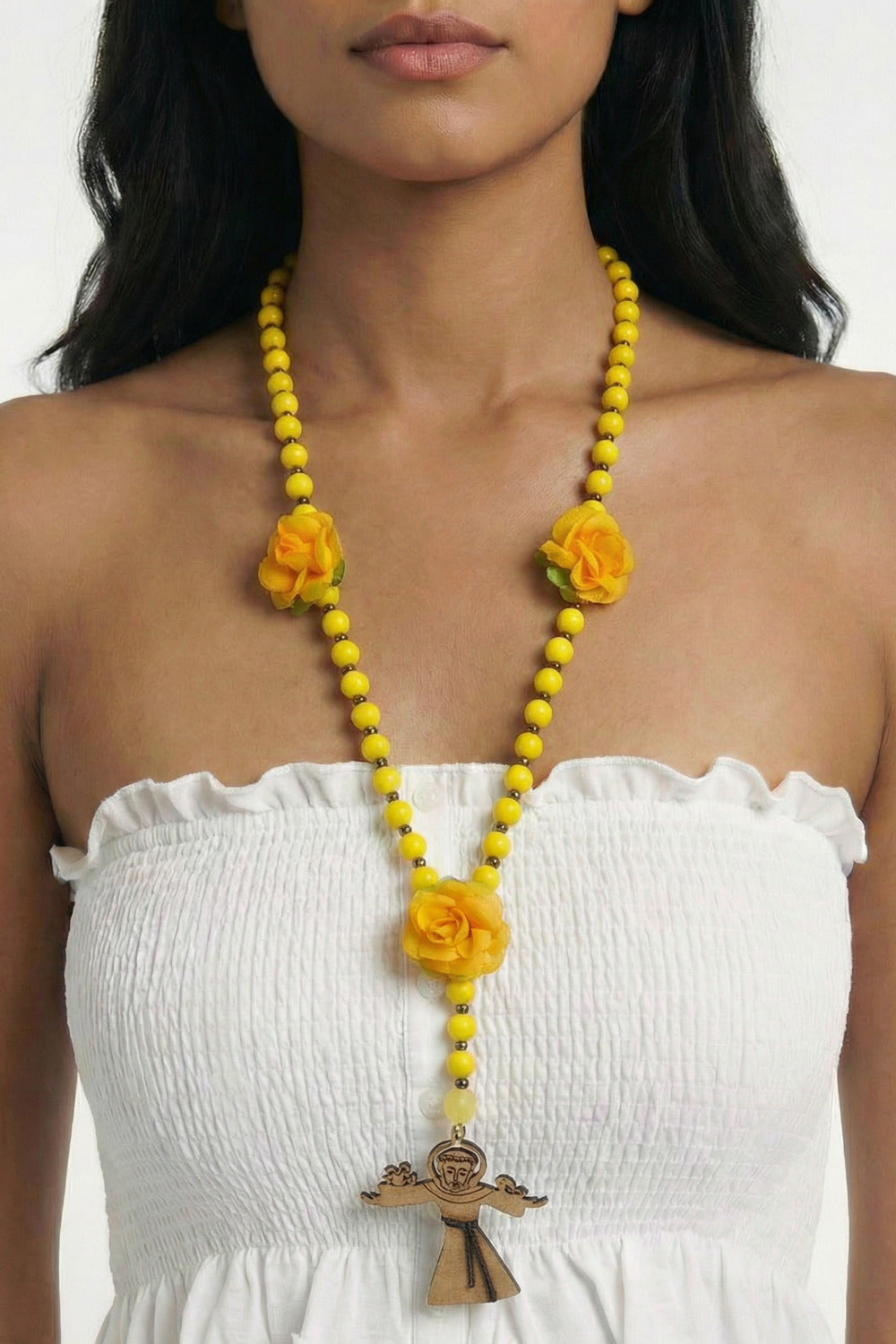 Yacamim St. Francis of Assisi Rosary Necklace Yellow #586