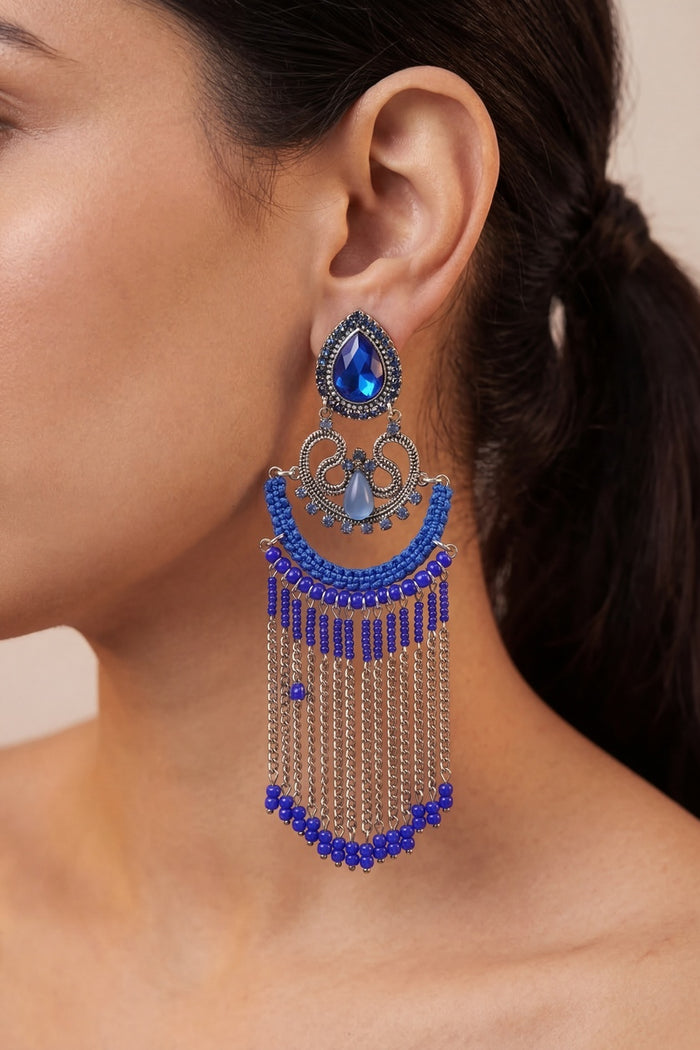Handmade Blue Beaded Earrings Yacamim #943