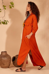 Yacamim Orange Long-Sleeve Shirt Dress