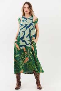 Green Printed Yacamim Hooded Midi Dress E1<br />