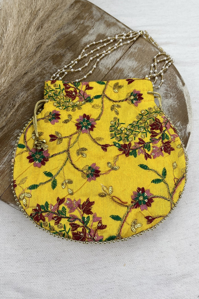 Yacamim Embroidered Small Yellow Bucket Bag #201