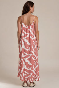 Vestido Midi Alças Reguláveis Com Babado Rosé Estampado Yacamim D29
