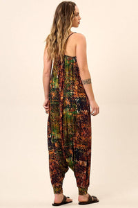 Harem Jumpsuit with Straps and Pockets Digital Batik Print Yacamim