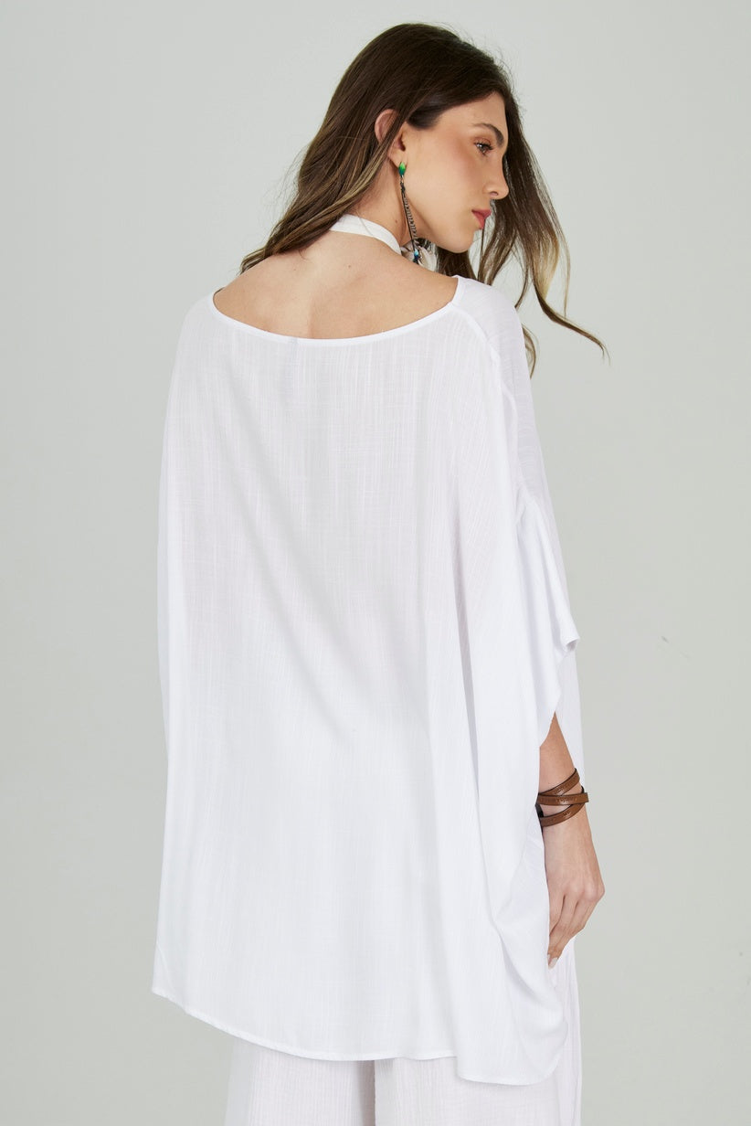 Yacamim White 3/8 Sleeve Boat Neck Tunic Q1