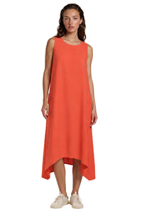 Vestido Regata Midi Viscolinho Com Bolsos Vermelho Ferrugem Yacamim D9