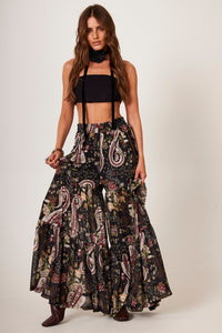 Black Tulle Palazzo Pants with Cashmere Print Yacamim A15