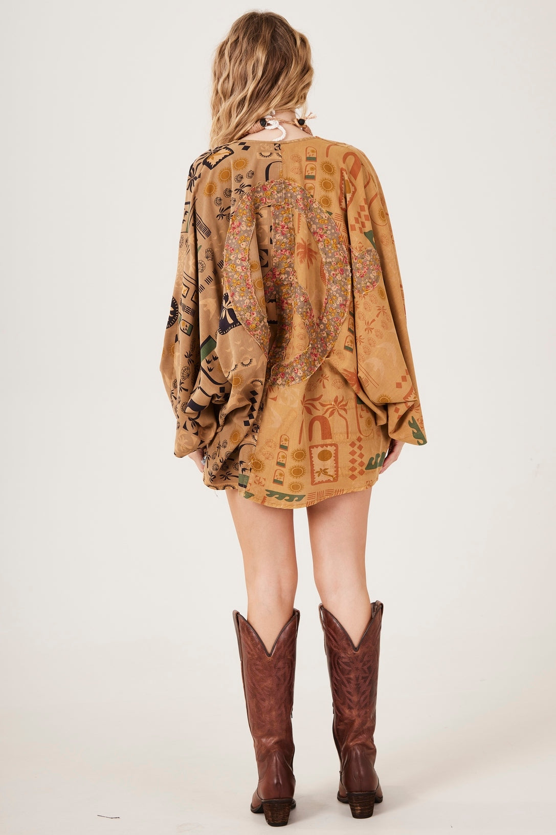 Ochre Yellow Embroidered Kimono Peace And Love Patchwork Yacamim J1