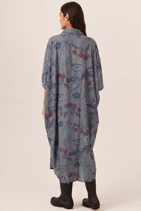 Chemise Ampla Estampada Com Bolsões Azul Petróleo Yacamim P7
