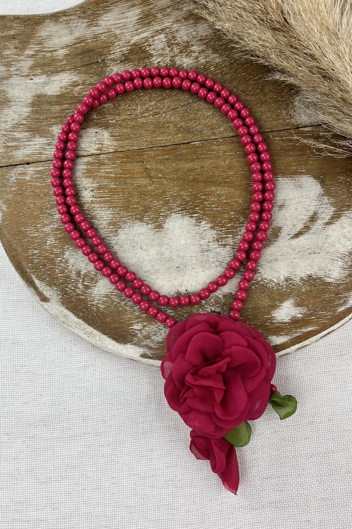 Ave Maria Necklace with Pink Yacamim Flower #138