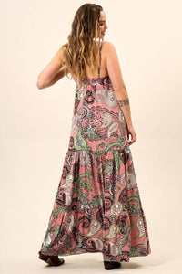 Yacamim C28 Rose Floral Print Long Dress with Adjustable Straps and Ruffles