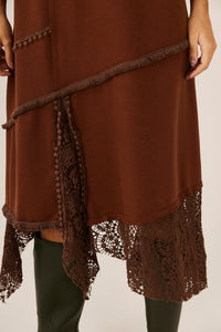 Yacamim Brown Lace Sweatshirt Midi Dress E11