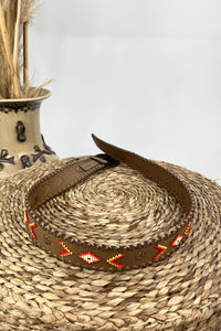 Yacamim Beaded Leather Belt with Old Gold Buckle #10