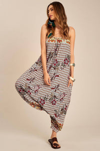 Yacamim Printed White Saruel Jumpsuit with Straps