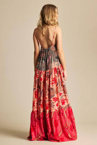 Yacamim D18 Grey and Pink Patchwork Long Dress with Adjustable Straps