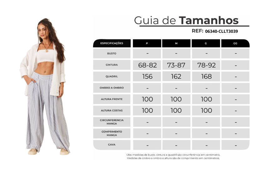Calça Pantalona Cintura Alta Listrada Azul Yacamim I10