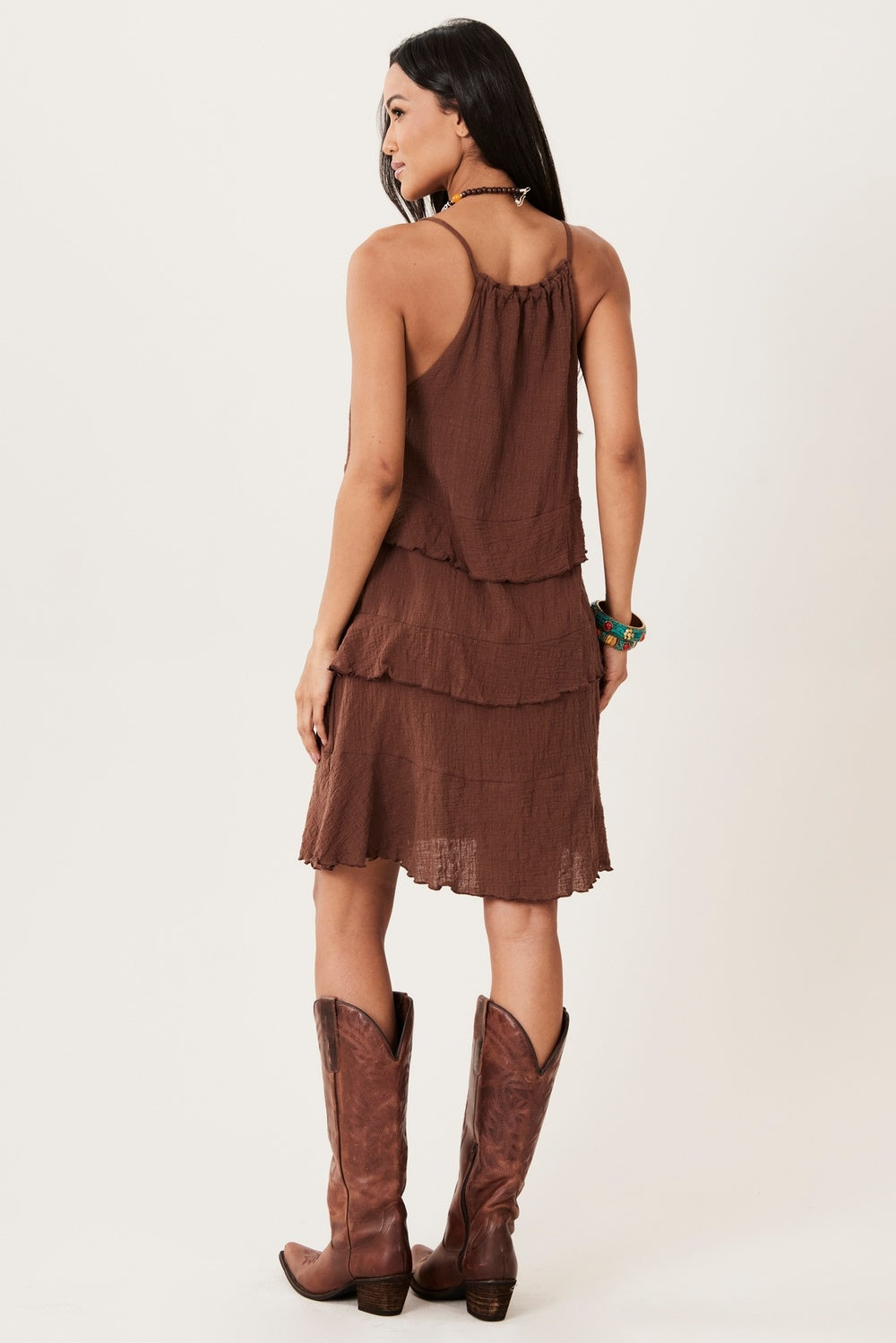 Yacamim Women's E21 Marrakesh Brown 100% Cotton Gauze Short Dress